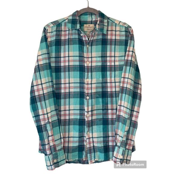 American Eagle Button Up Linen Blend Top Womens Small Seriously Soft - Picture 1 of 4